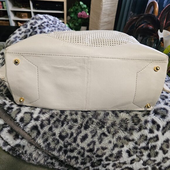 BCBGMaxAzria Cream Buttery Soft Perforated Leather Shoulder Bag, Gold Hardware - Picture 8 of 16